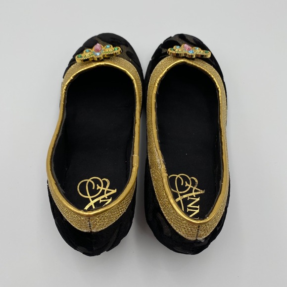 Disney Anna Gold‎ Trimmed Jeweled Ballet Flats Girls Costume Dress Up size 2/3 - Picture 4 of 8